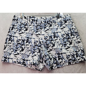 Calvin Klein Short Women Size 8 White Geo Print Cotton Slash Pockets Medium Wash